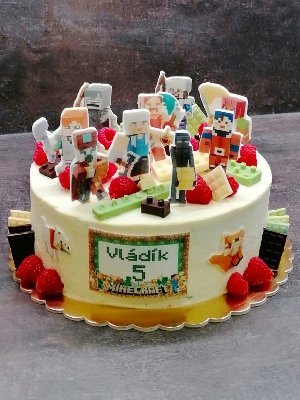 Narozeninový dort Minecraft – jedinečný dort pro kluky i holky (s možností výběru korpusu, krému a zdobení)